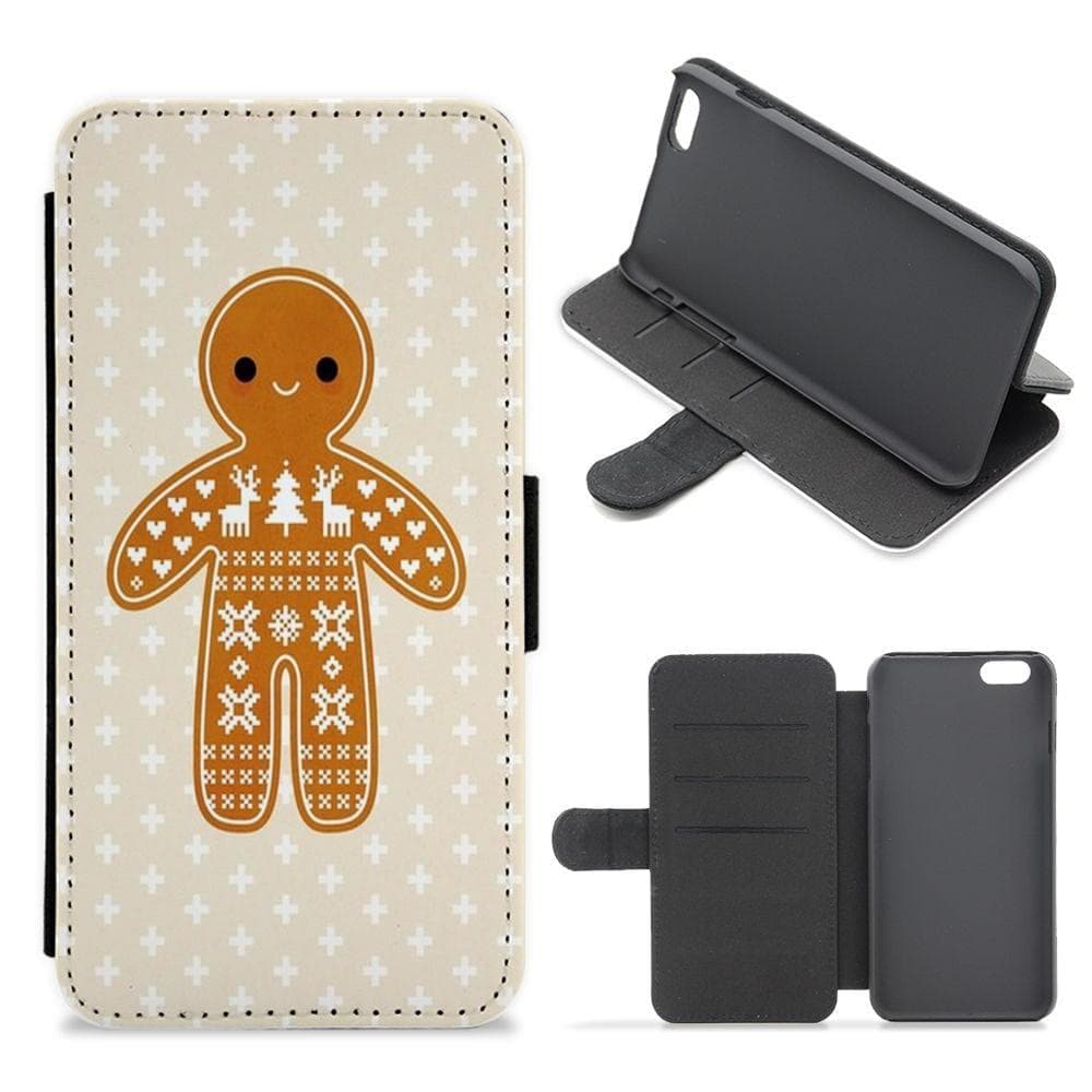 Christmas Jumper Pattern Gingerbread Man Flip / Wallet Phone Case - Fun Cases