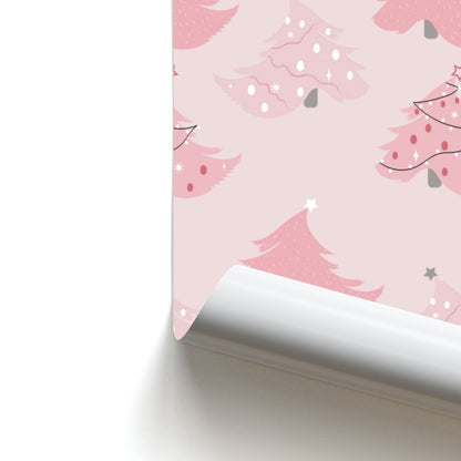 Pink Christmas Tree Pattern Poster