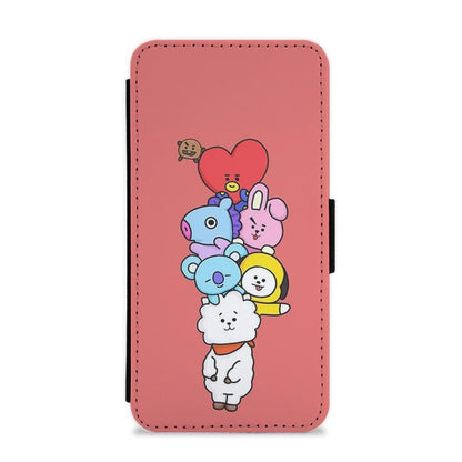 Red BT21 - RJ, Mang, Koya, Chimmy, Cooky, Shooky, Tata - BTS Flip Wallet Phone Case