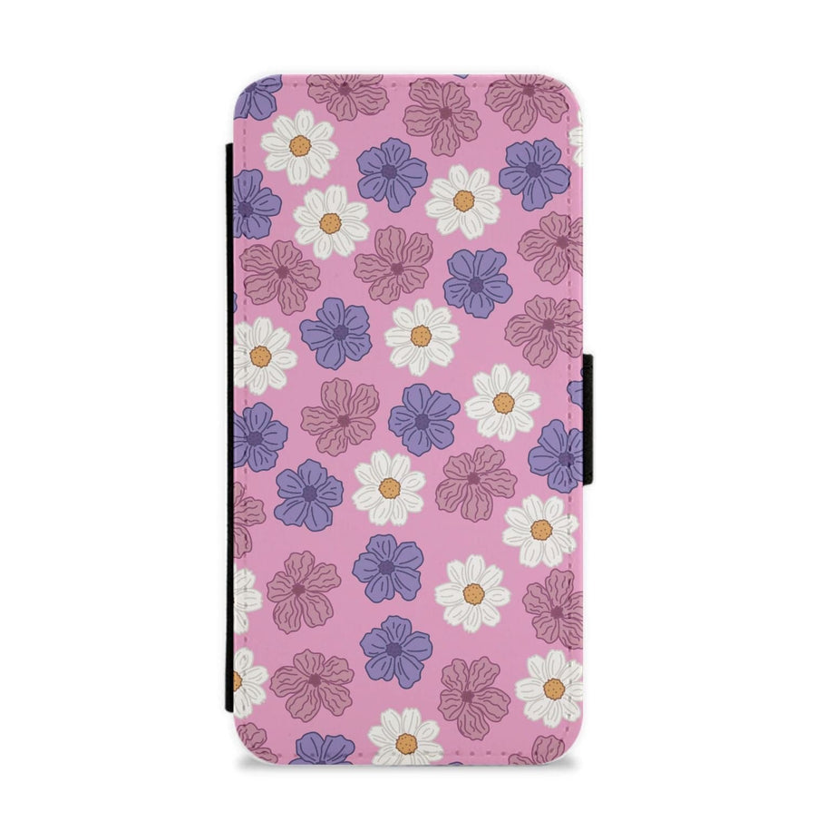 Pink, Purple And White Flowers - Floral Patterns Flip / Wallet Phone Case