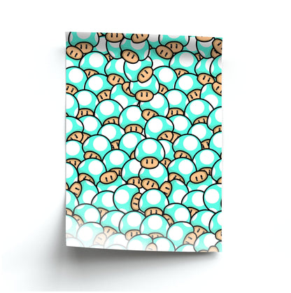 Mushroom Pattern - Light Blue Poster