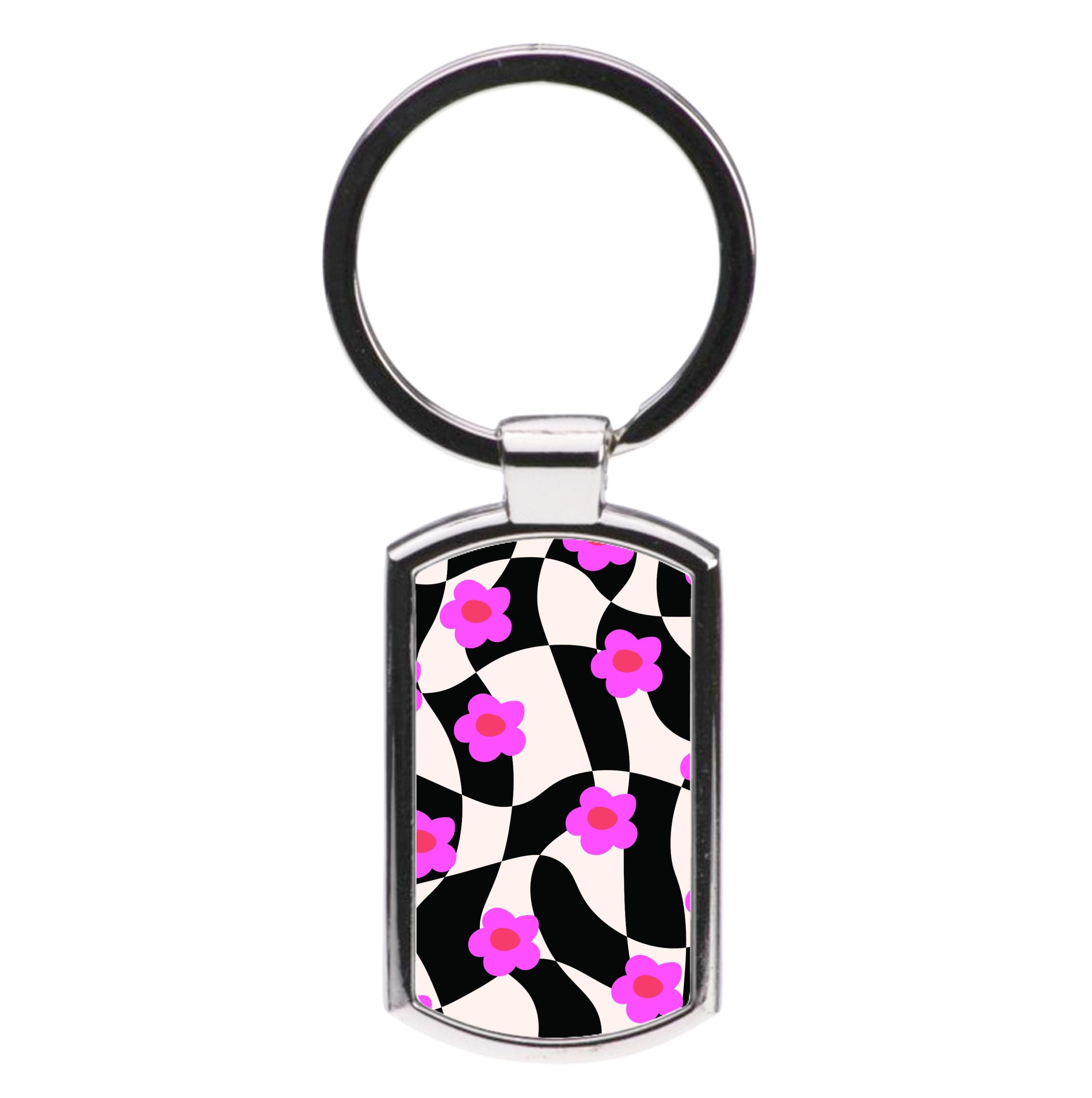 Checkboard Flowers - Trippy Patterns Luxury Keyring