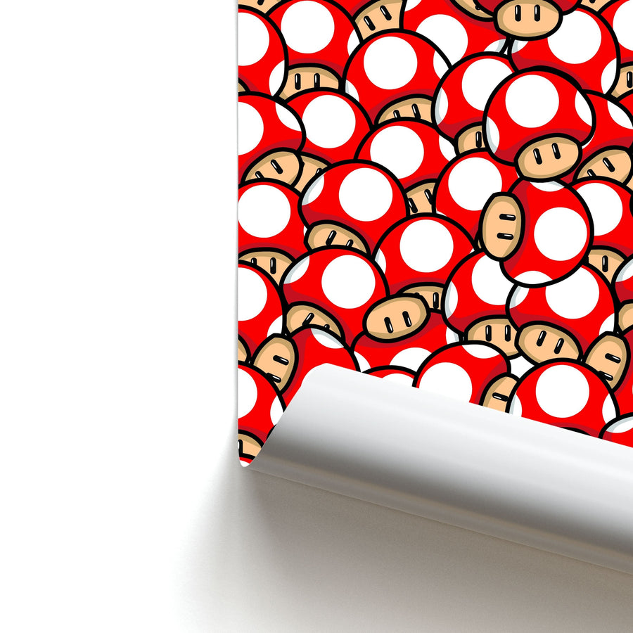 Mushroom Pattern - Red Poster
