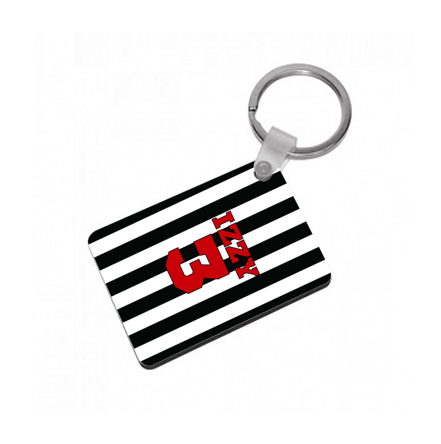 Black And White Stripes - Personalised Football   Keyring