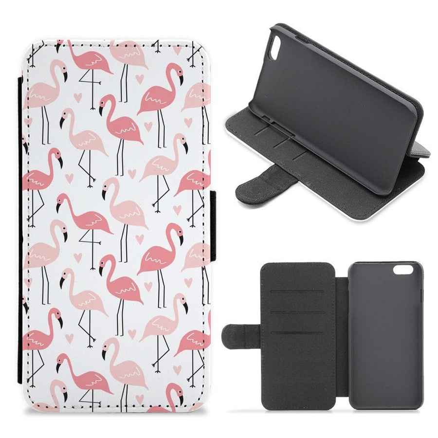 White & Pink Flamingo Pattern Flip / Wallet Phone Case - Fun Cases
