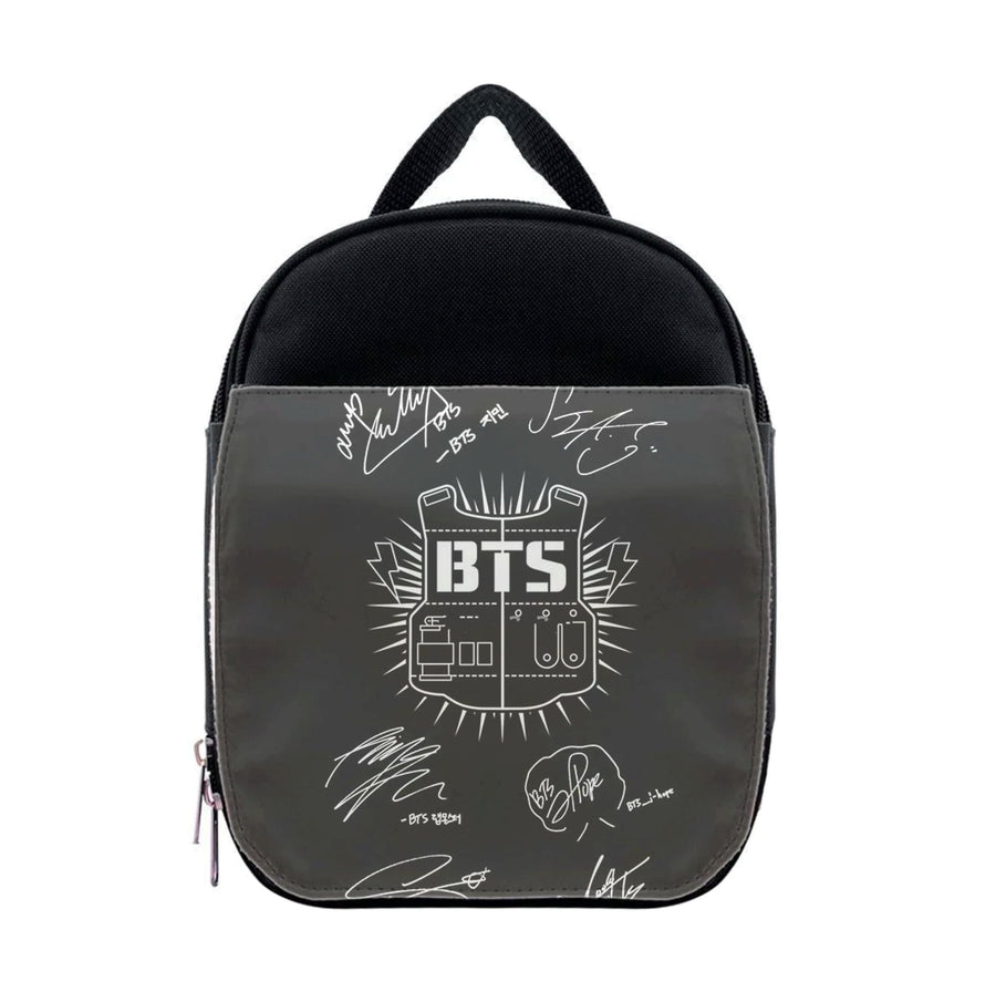 Black BTS Army Logo and Signatures Lunchbox