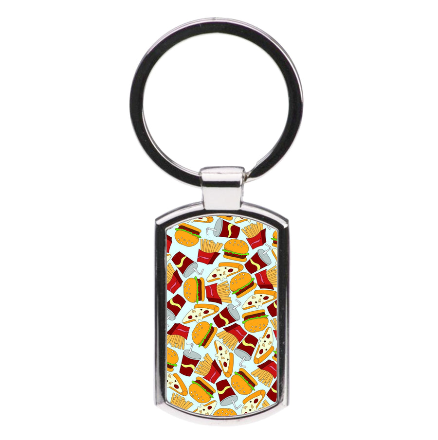 Burgers, Fries And Pizzas - Fast Food Patterns Luxury Keyring