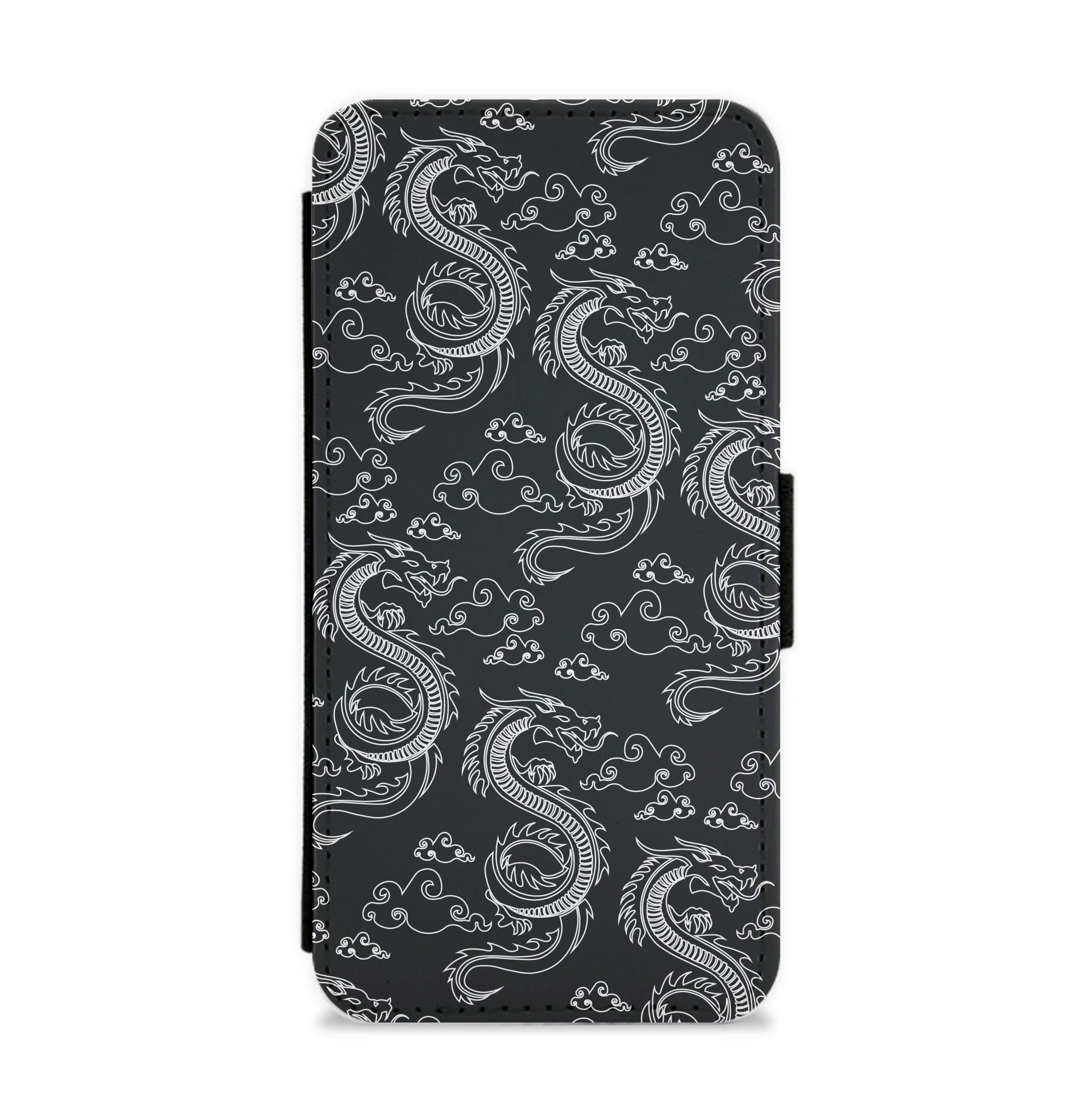 Black And White Dragon Pattern Flip / Wallet Phone Case