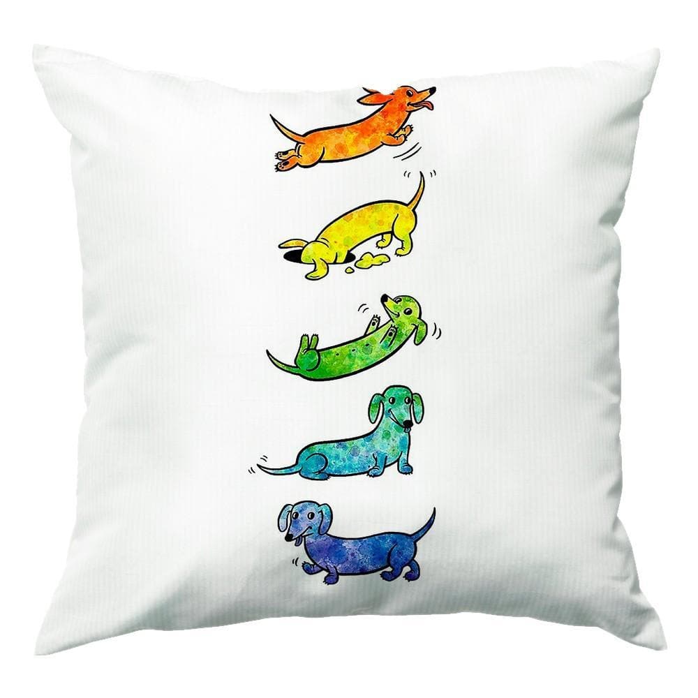 Watercolor Rainbow Dachshunds Cushion