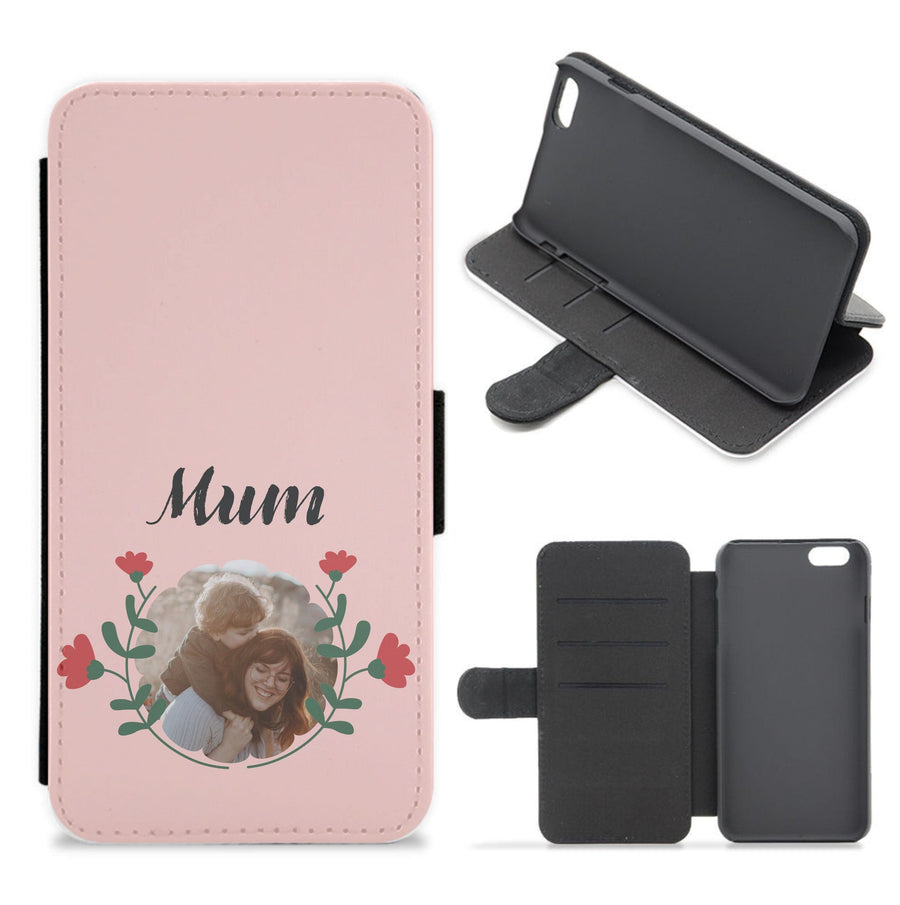 Mum Red Flowers - Personalised Mother's Day Flip / Wallet Phone Case