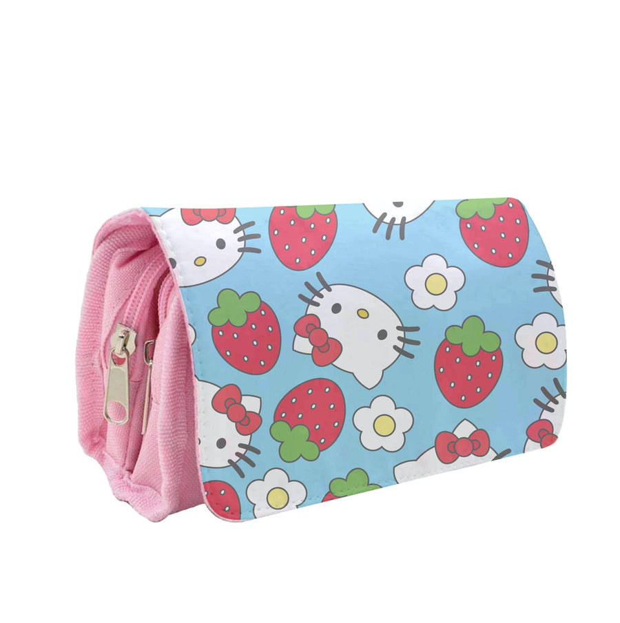 Strawberries And Flowers Pattern - Hello Kitty Pencil Case