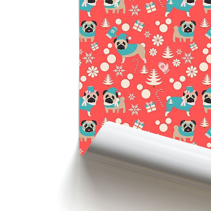 Christmas Pug Pattern Poster