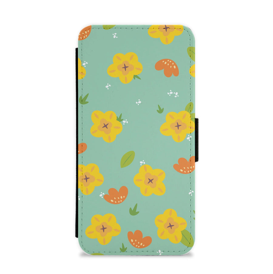 Yellow And Orange Pattern - Floral Flip / Wallet Phone Case