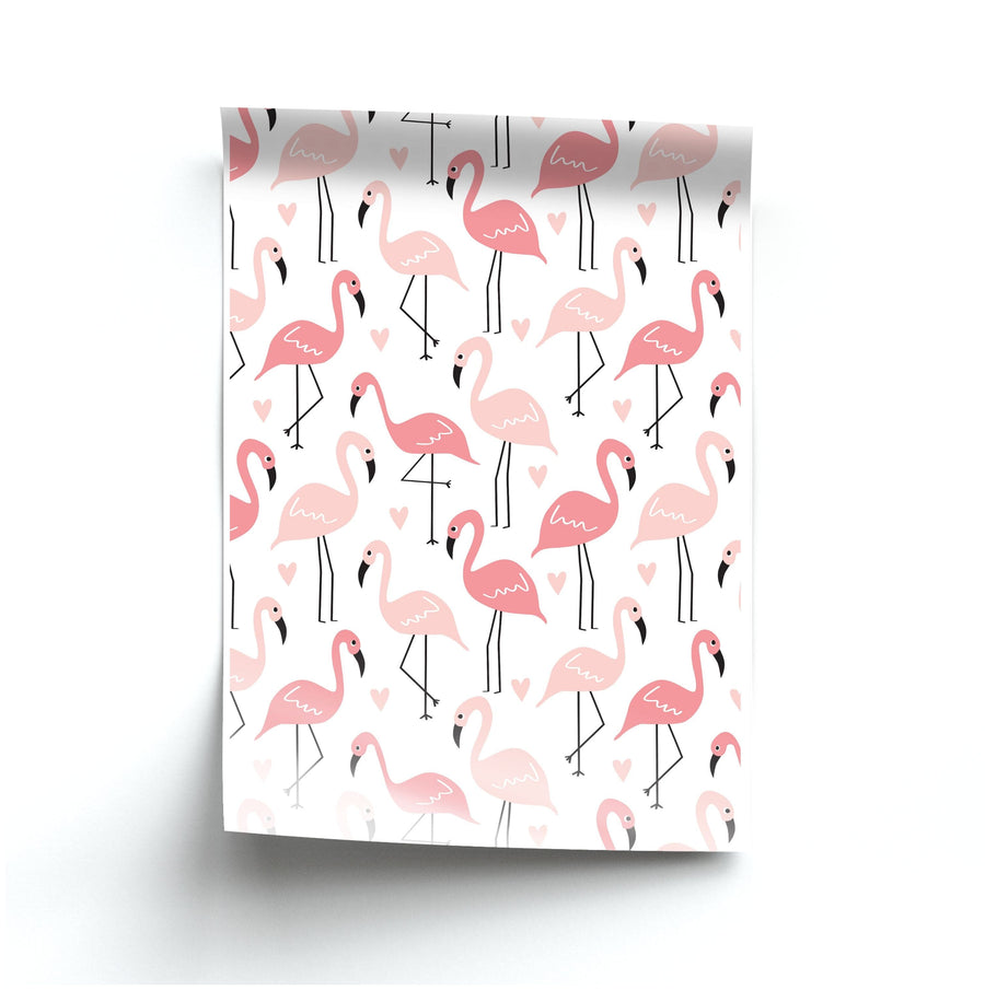 White & Pink Flamingo Pattern Poster