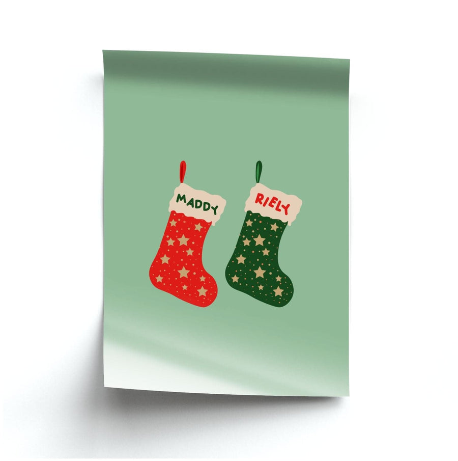 Red And Green Stocking - Personalised Christmas  Poster