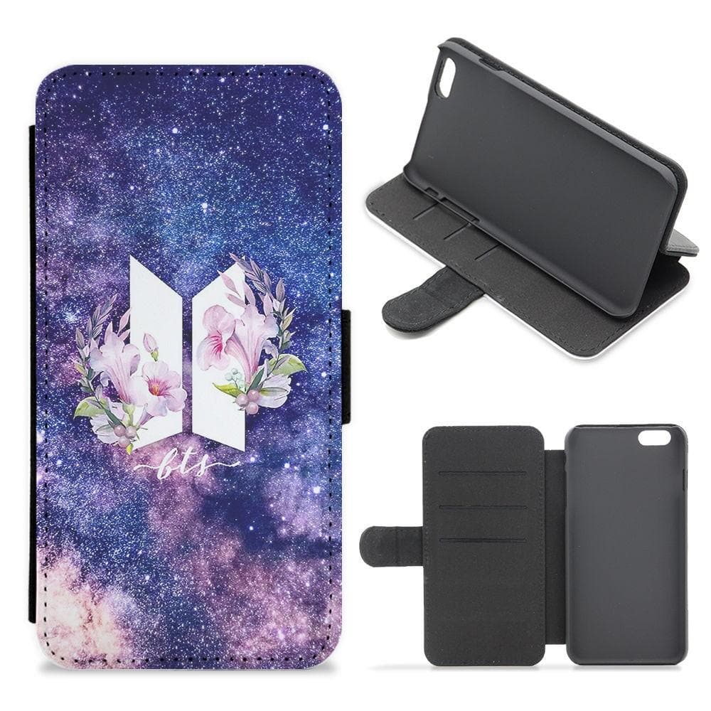 Galaxy Floral BTS Logo Flip Wallet Phone Case - Fun Cases