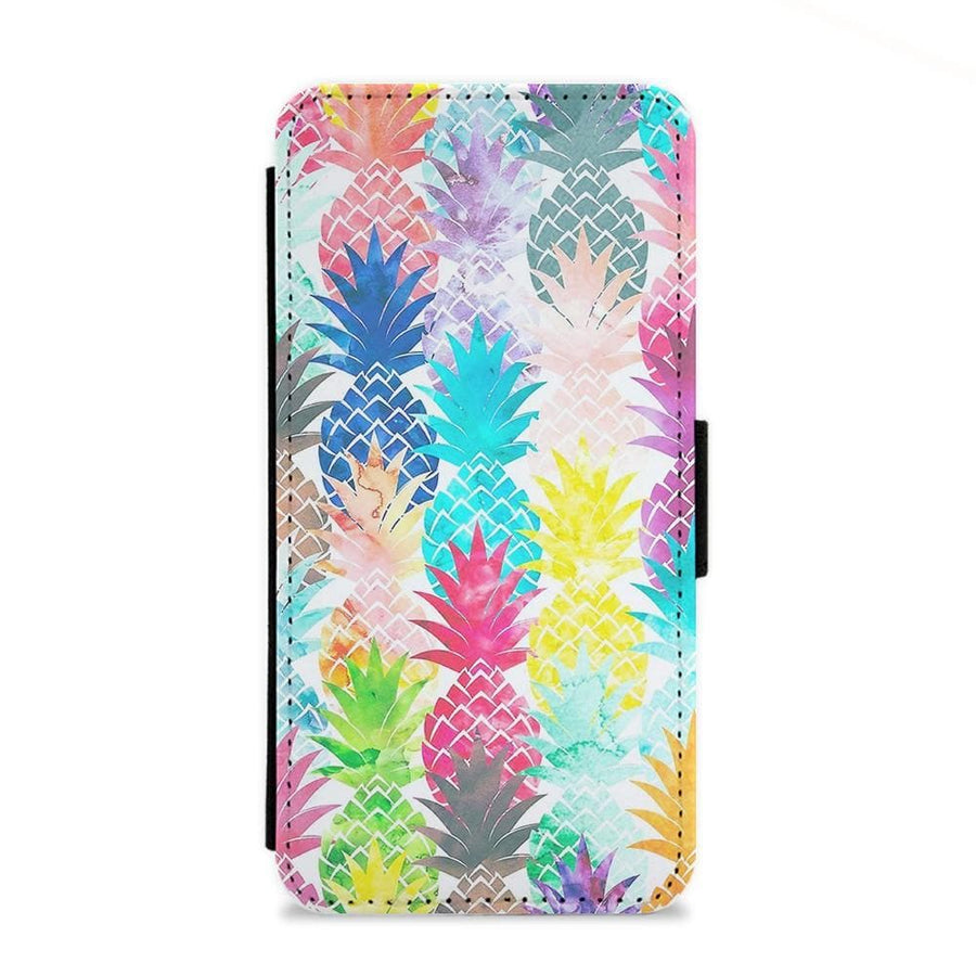 Watercolour Pineapple Pattern Flip Wallet Phone Case - Fun Cases