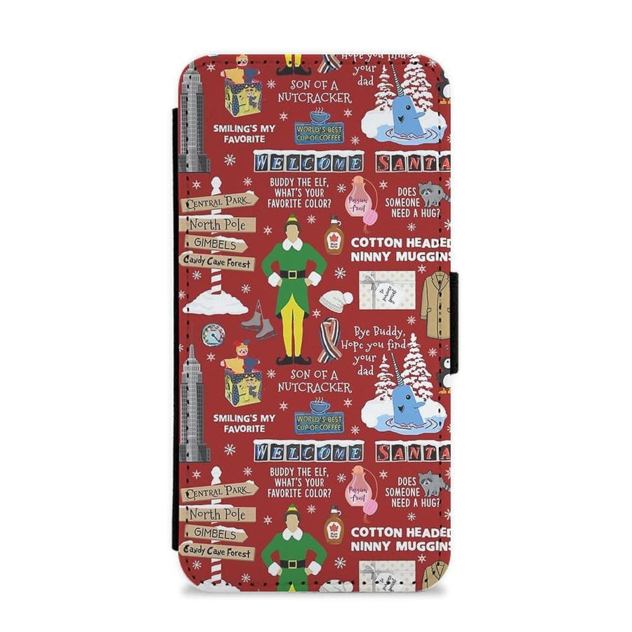 Red Buddy The Elf Pattern Flip Wallet Phone Case
