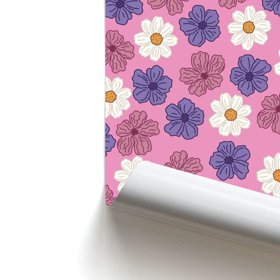 Pink, Purple And White Flowers - Floral Patterns Poster