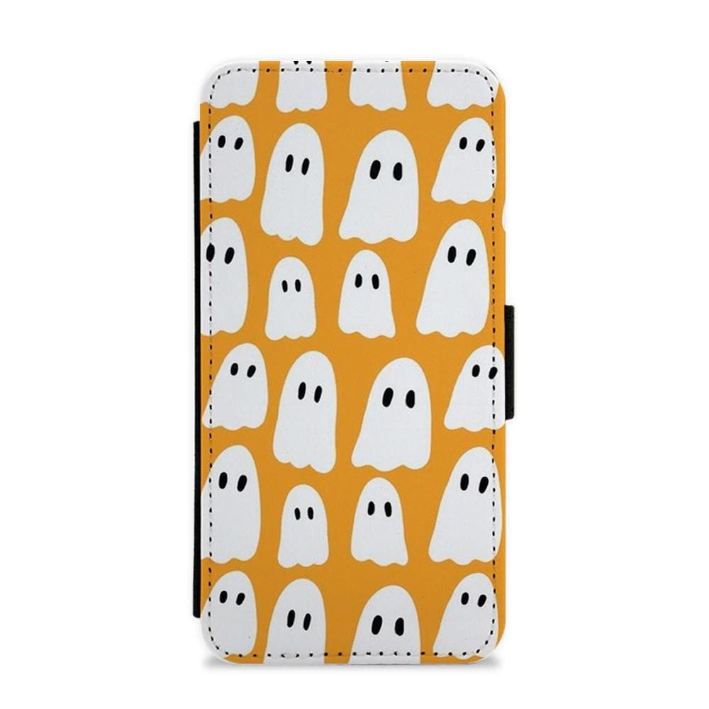 Orange Ghost Halloween Pattern Flip / Wallet Phone Case - Fun Cases