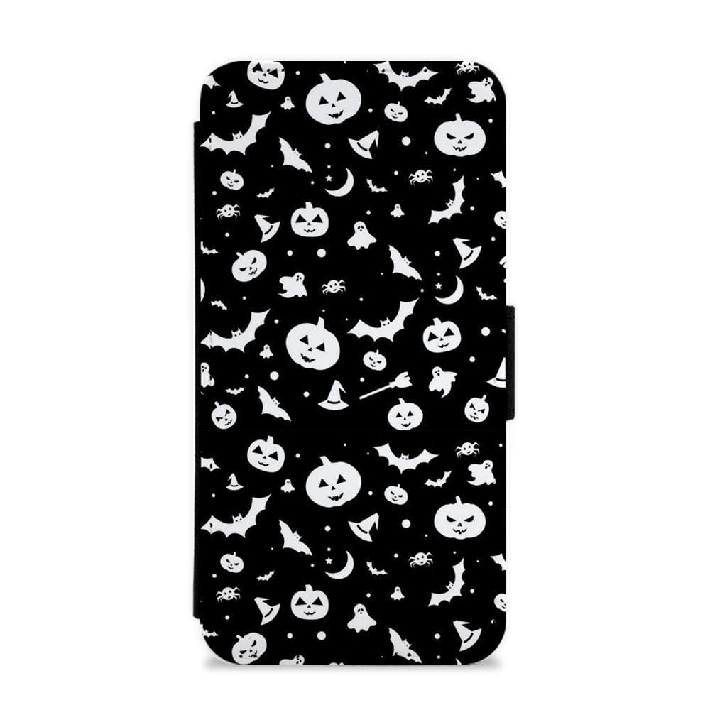 Black and White Halloween Pattern Flip / Wallet Phone Case - Fun Cases