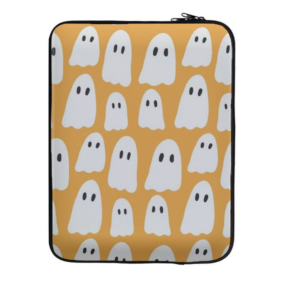 Orange Ghost Halloween Pattern Laptop Sleeve