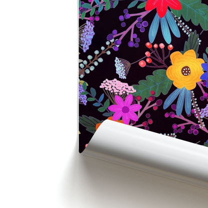 Black & Colourful Floral Pattern Poster