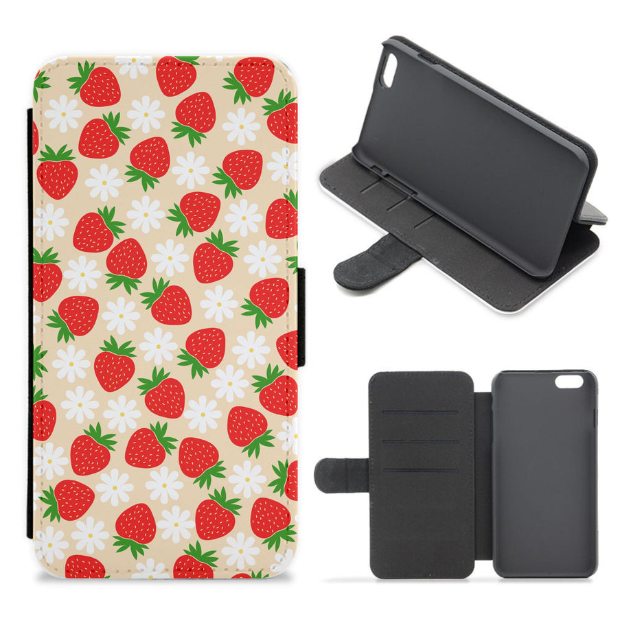 Strawberries and Flowers - Spring Patterns Flip / Wallet Phone Case