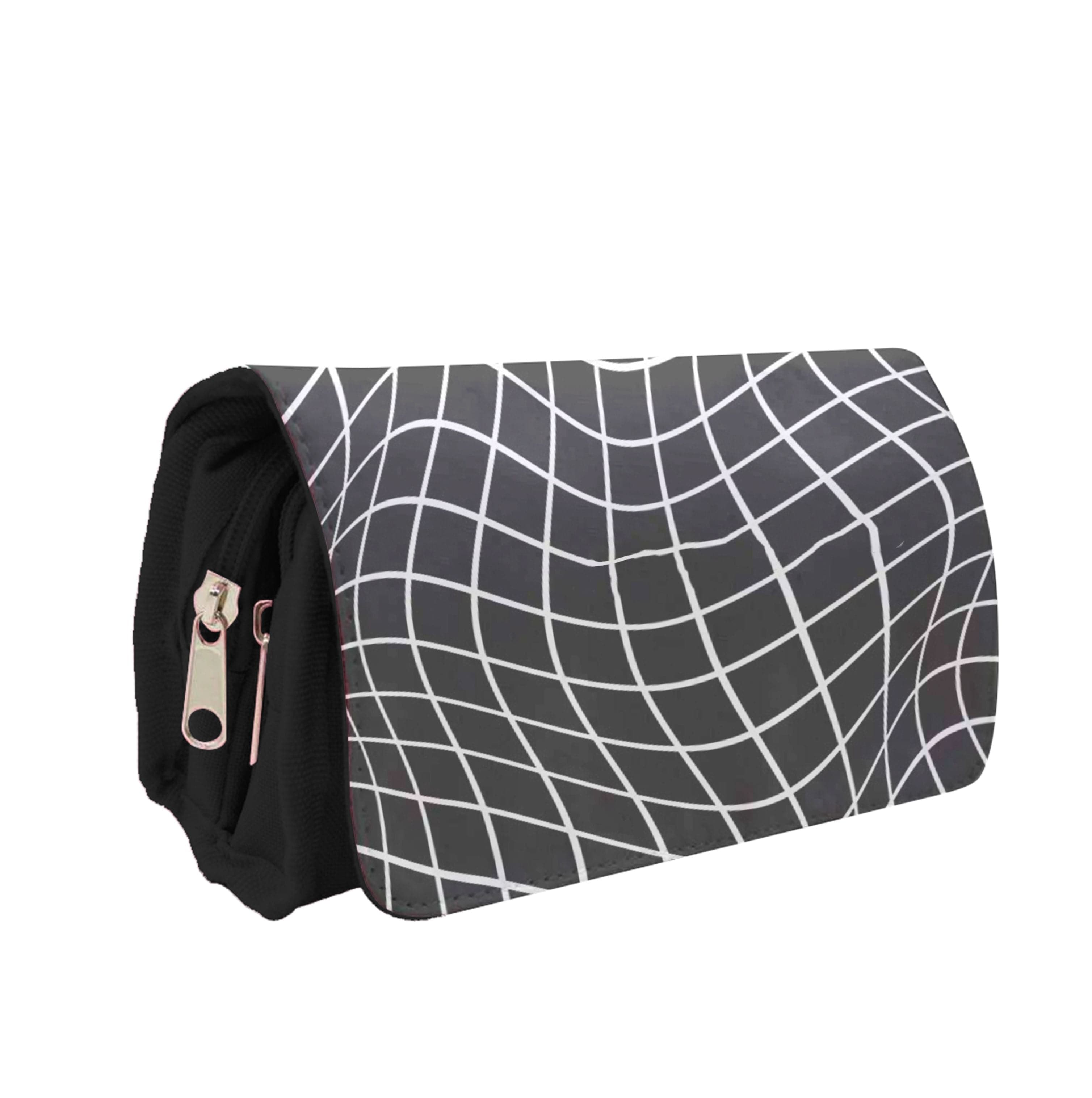 Black Wavy Grid Pattern Pencil Case