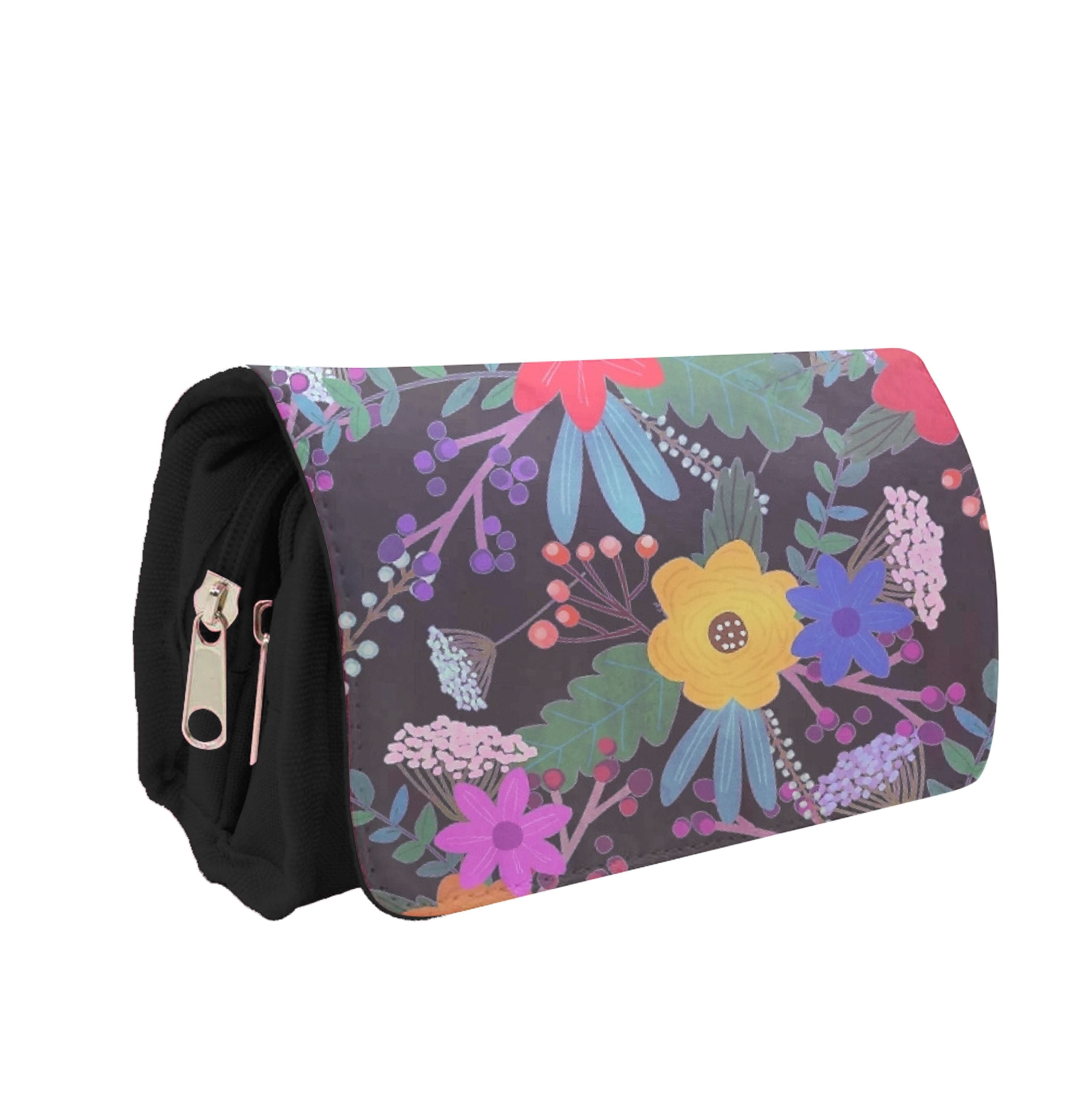 Black & Colourful Floral Pattern Pencil Case