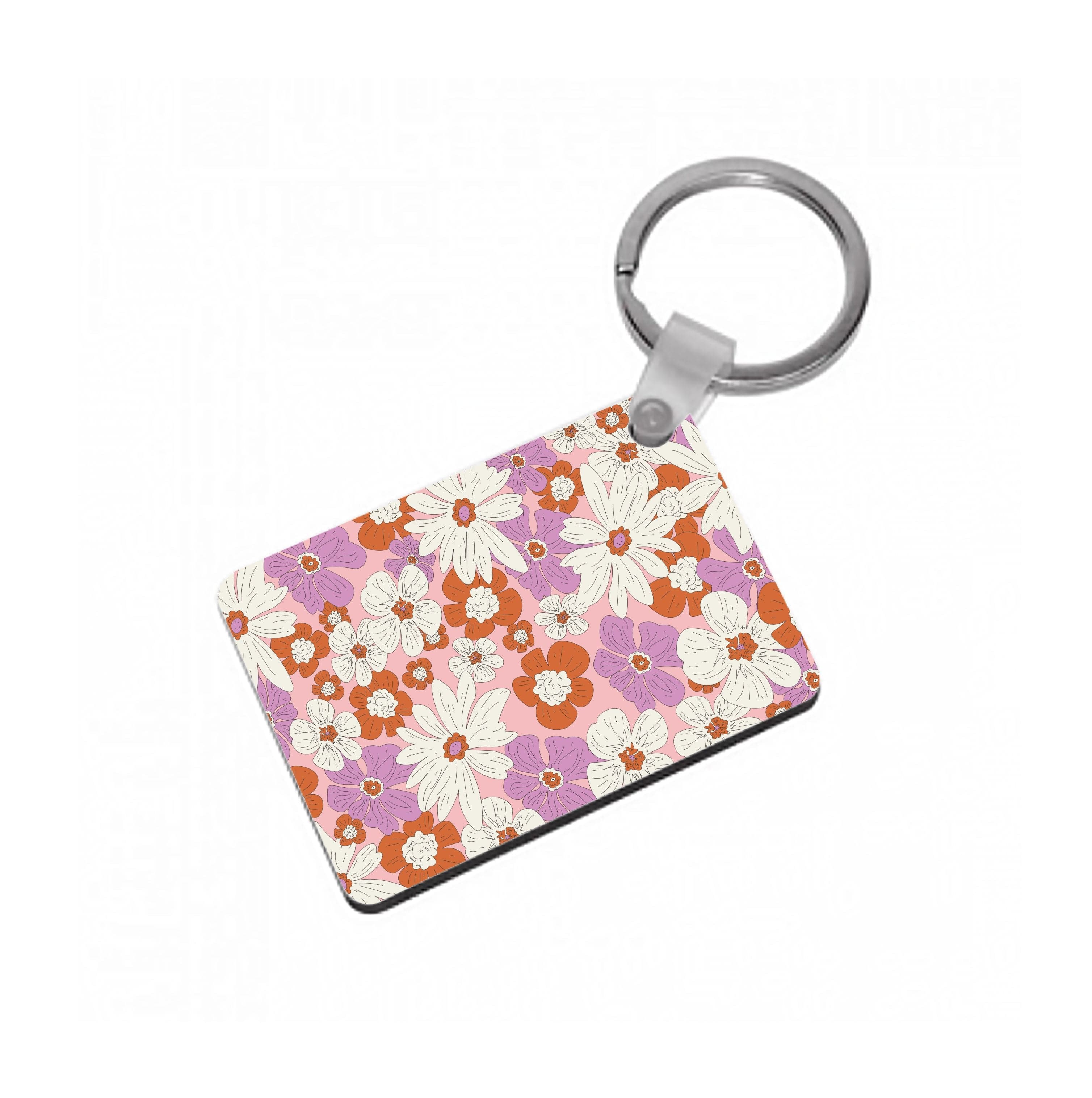 Retro Flowers - Floral Patterns Keyring