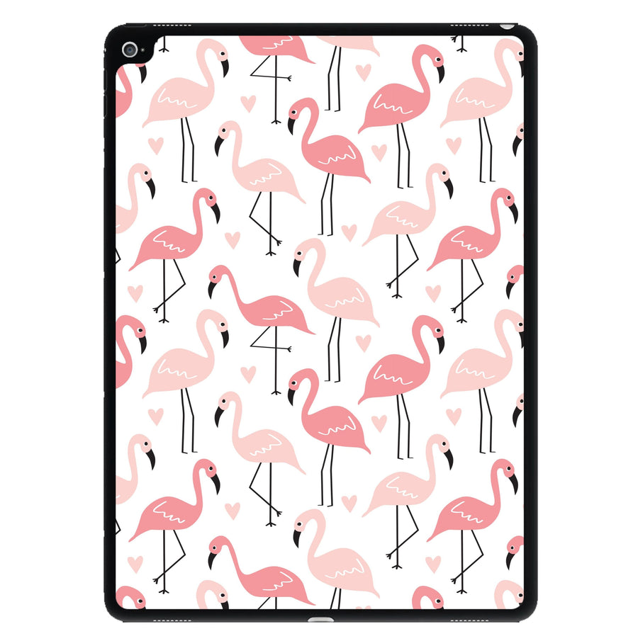 White & Pink Flamingo Pattern iPad Case