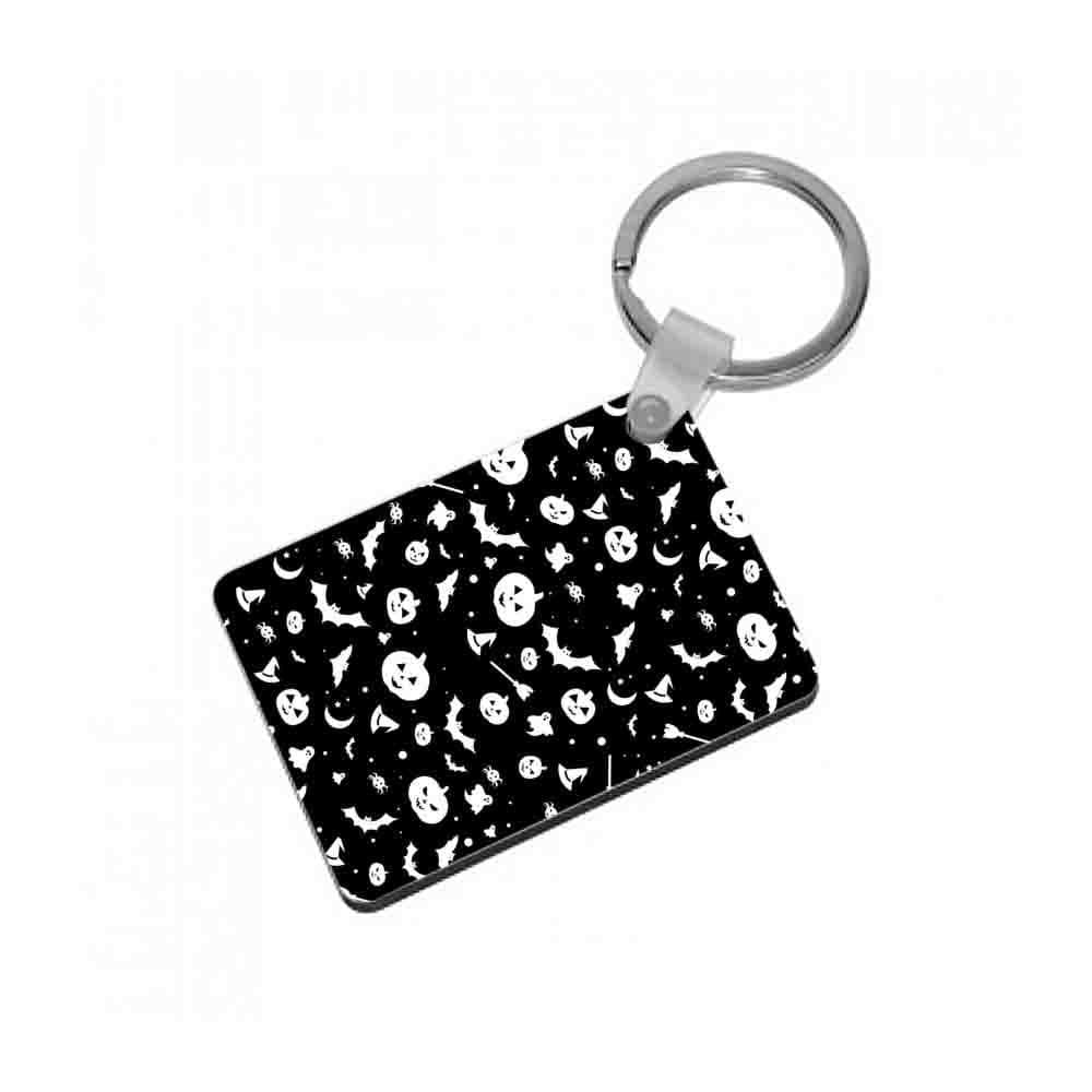 Black and White Halloween Pattern Keyring - Fun Cases