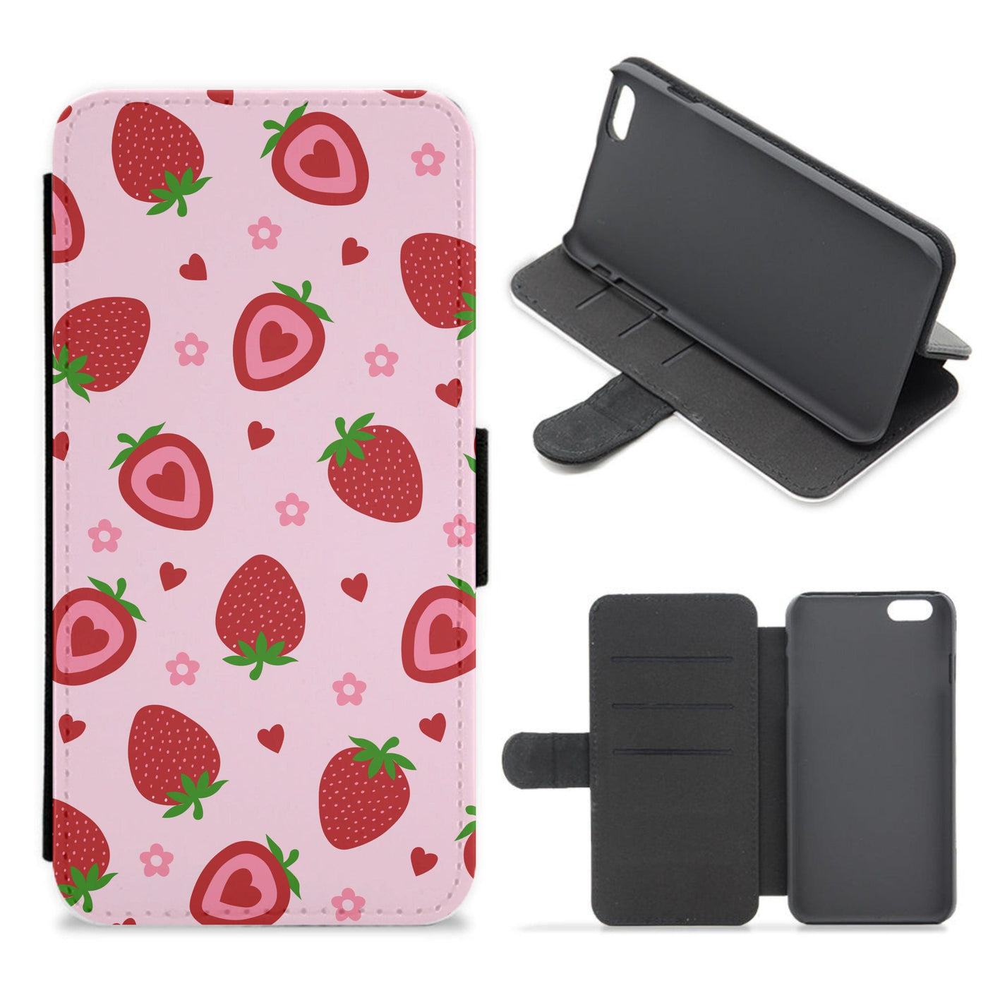 Strawberries And Hearts - Fruit Patterns Flip / Wallet Phone Case