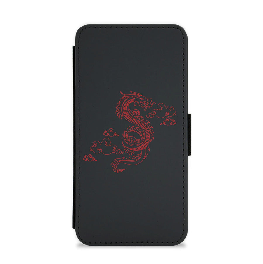 Red - Dragon Patterns Flip / Wallet Phone Case