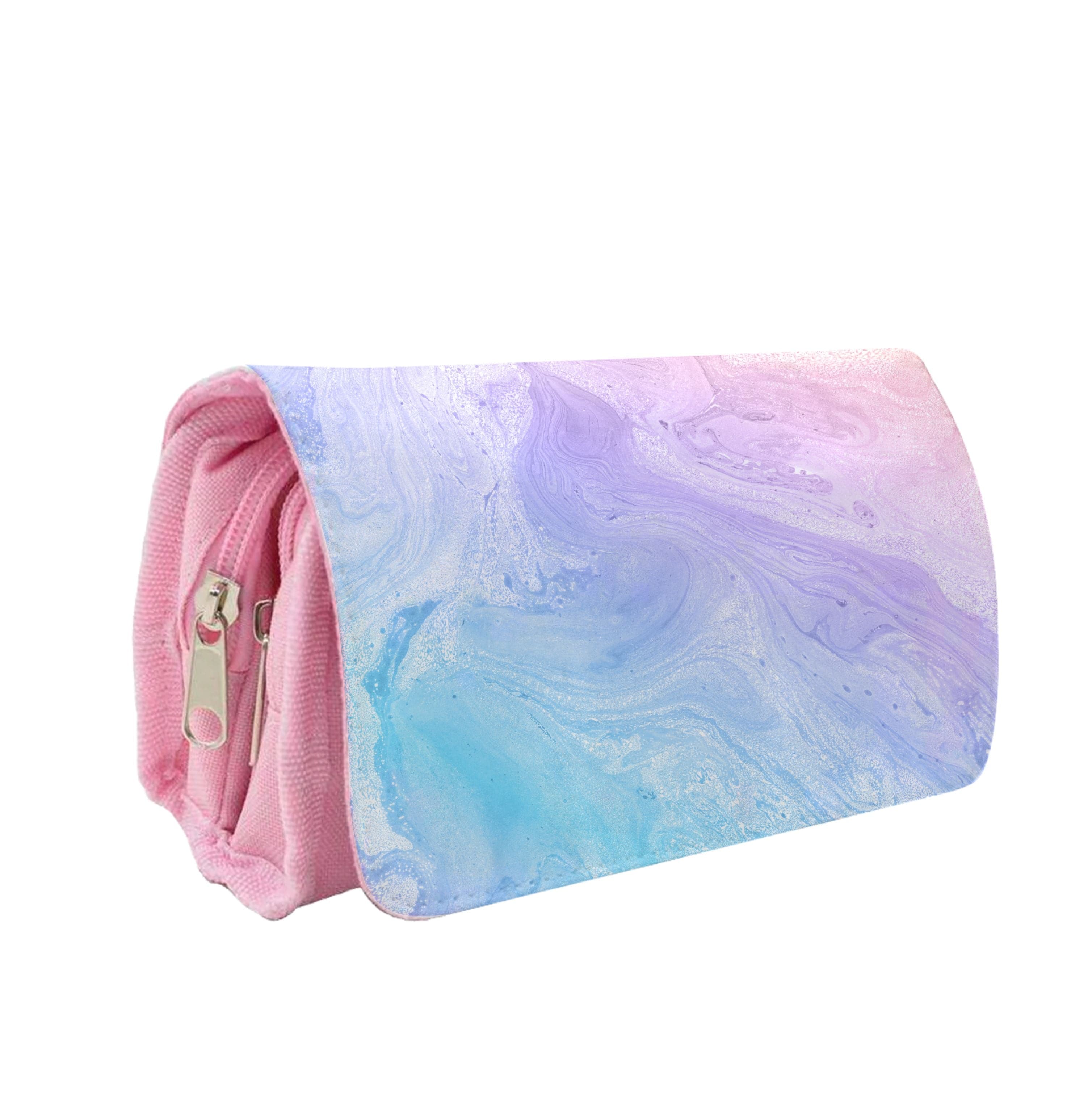 Blue and Peach Marble Pencil Case