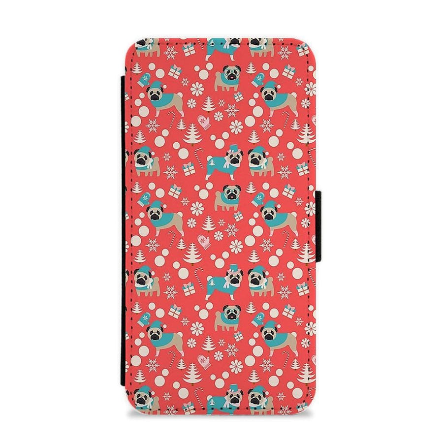 Christmas Pug Pattern Flip / Wallet Phone Case - Fun Cases