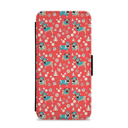 Christmas Pug Pattern Flip / Wallet Phone Case - Fun Cases