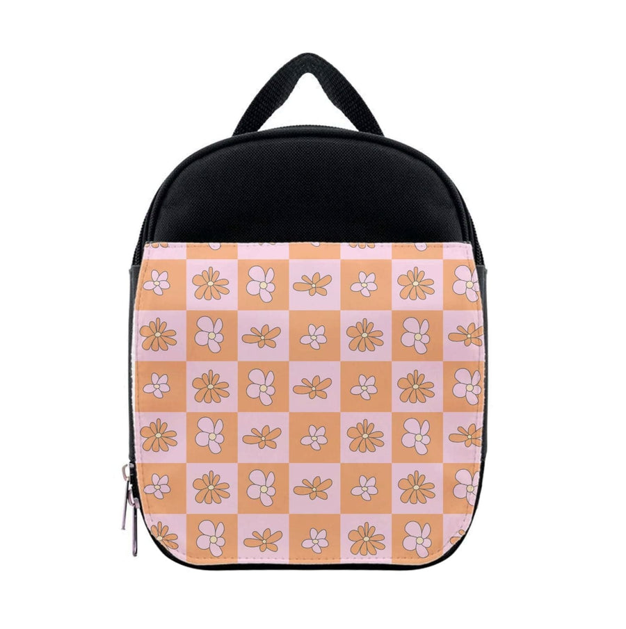 Orange And Pink Checked - Floral Patterns Lunchbox