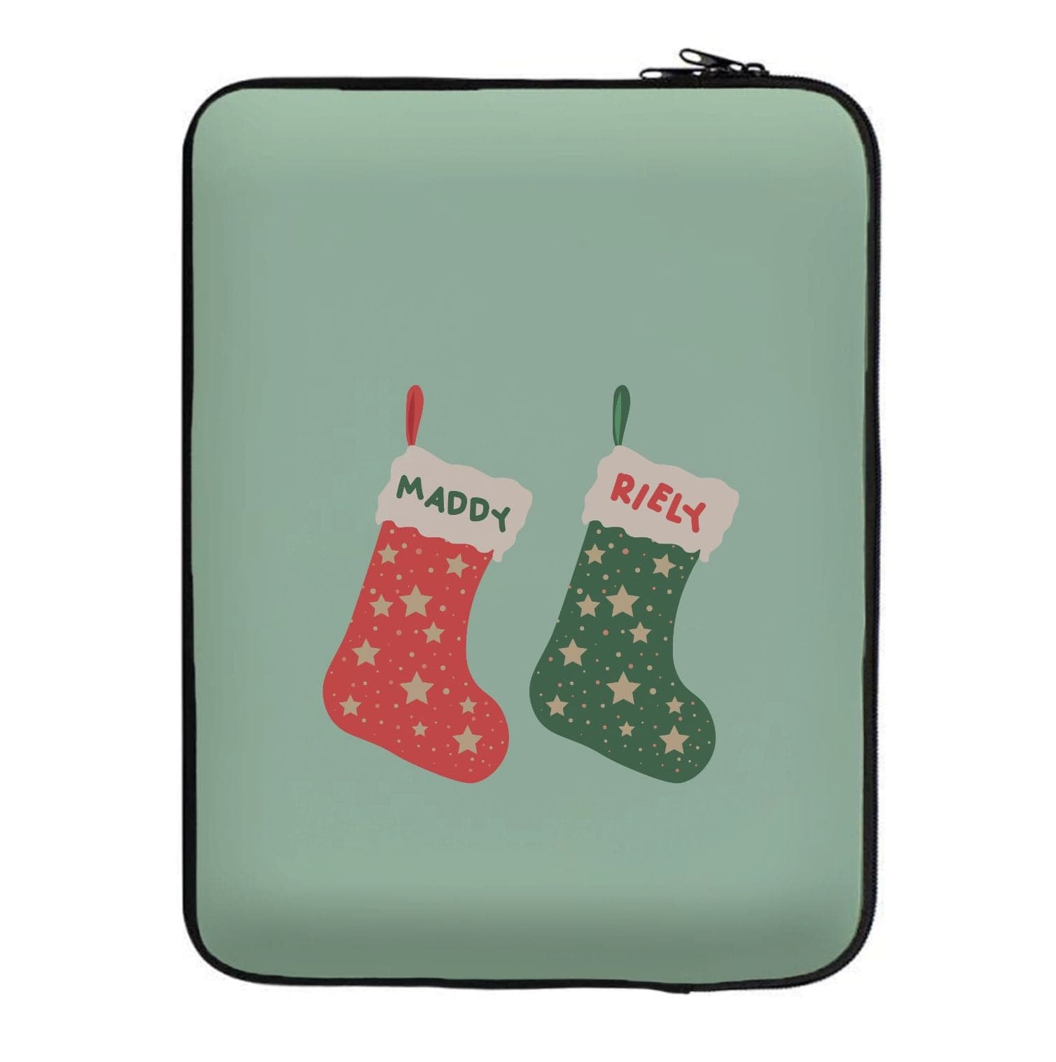 Red And Green Stocking - Personalised Christmas Laptop Sleeve