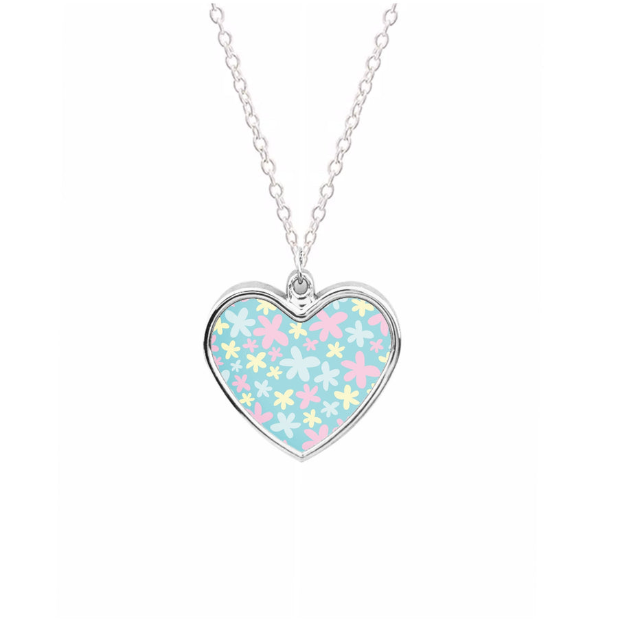 Blue, Pink And Yellow Flowers - Spring Patterns Necklace