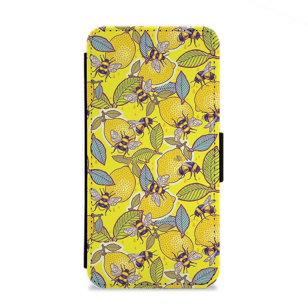Yellow Lemon and Bee Flip Wallet Phone Case - Fun Cases