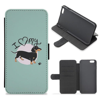 I Love My Dachshund Flip Wallet Phone Case - Fun Cases