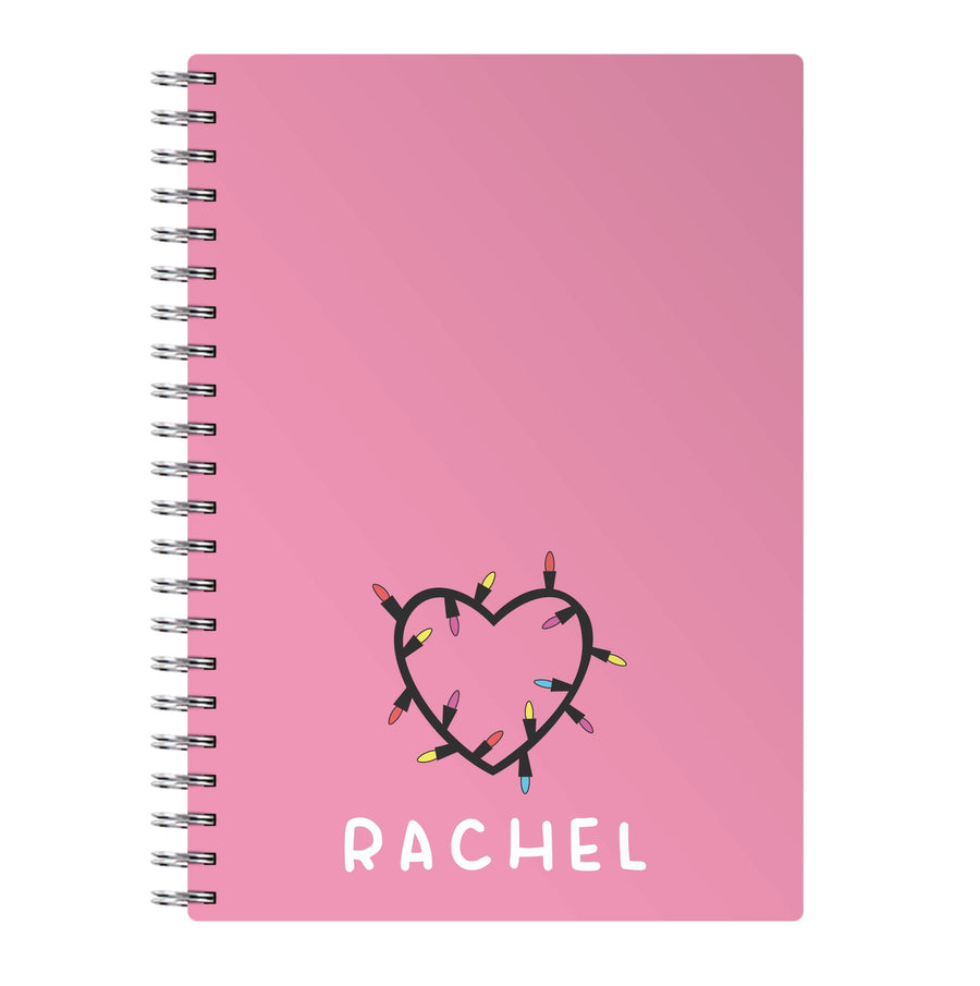 Heart Shaped Fairy Lights - Personalised Stranger Things Notebook