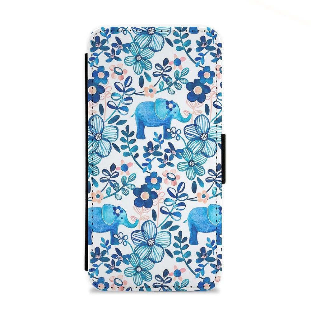 Elephant and Floral Pattern Flip Wallet Phone Case - Fun Cases