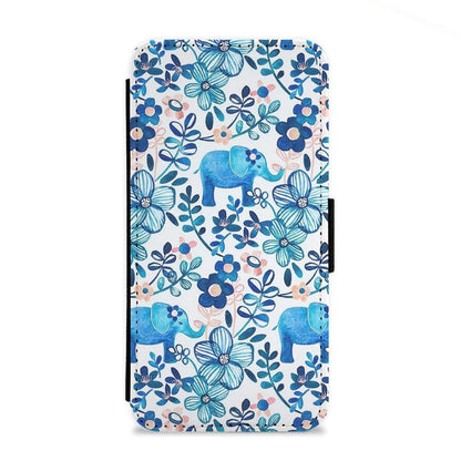 Elephant and Floral Pattern Flip Wallet Phone Case - Fun Cases