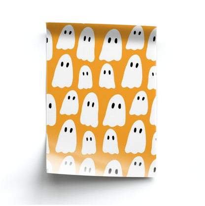 Orange Ghost Halloween Pattern Poster