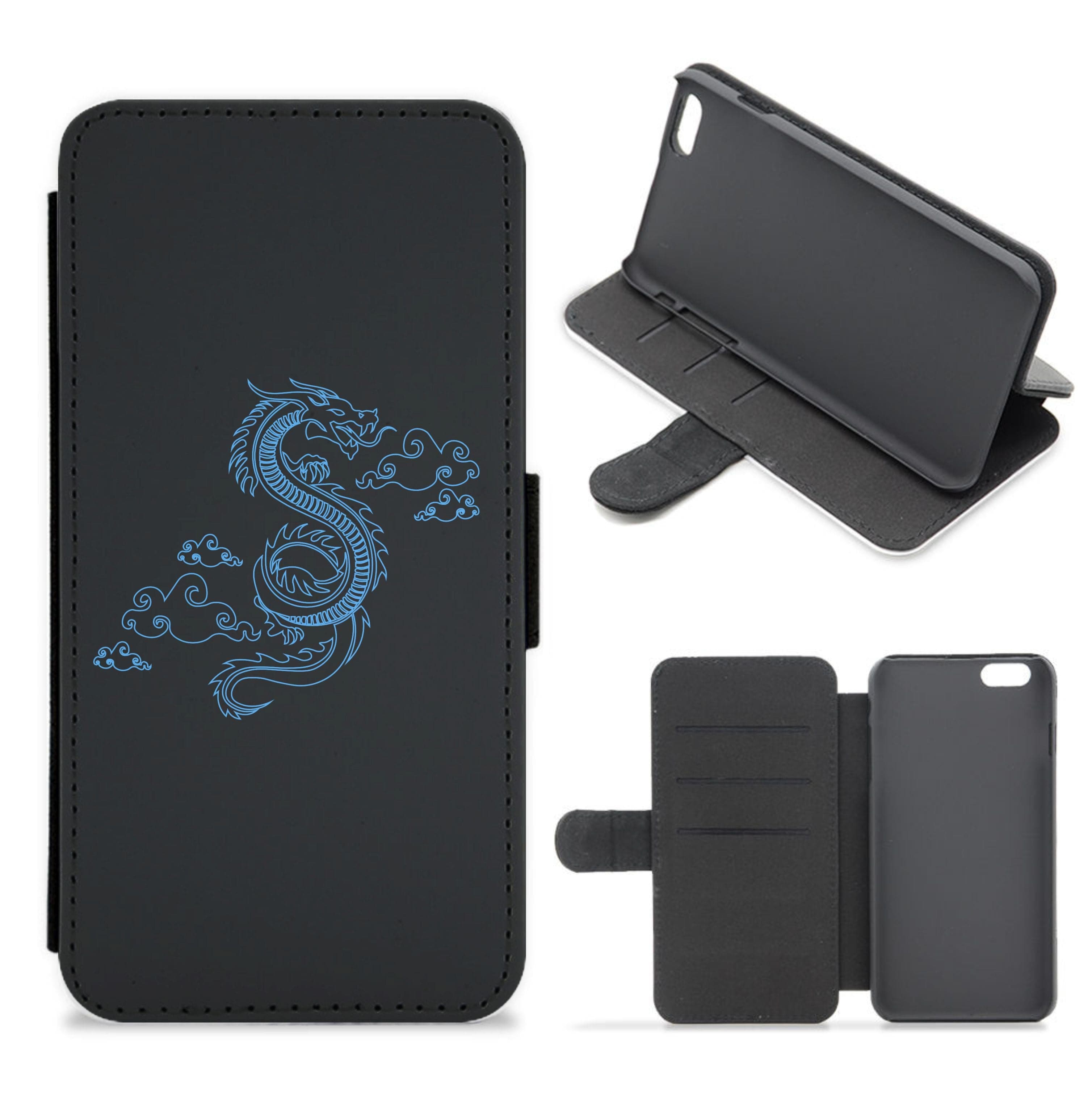 Blue - Dragon Patterns Flip / Wallet Phone Case