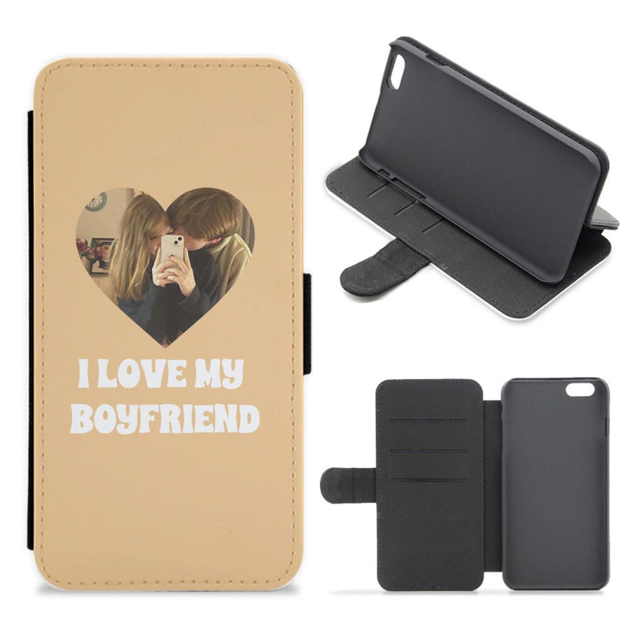 I Love My Boyfriend - Personalised Couples Flip / Wallet Phone Case