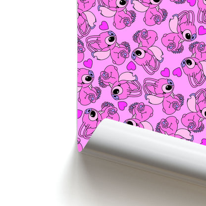 Love Heart Pattern - Pink Alien Poster